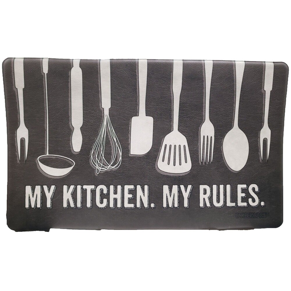 Anti-Fatigue PVC Floor Mat (18"x30") UTENSILS, MY KITCHEN, MY RULES ON BLACK, FW